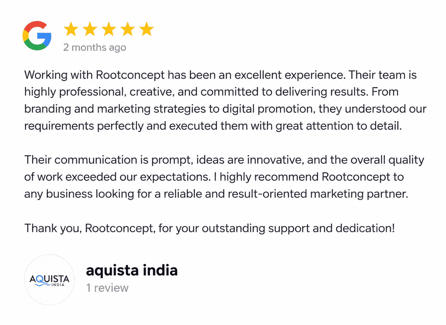 Google review for Root Concept Media