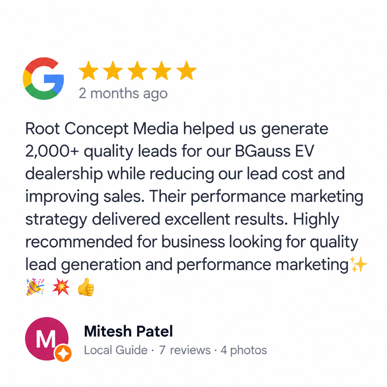 Google review for Root Concept Media
